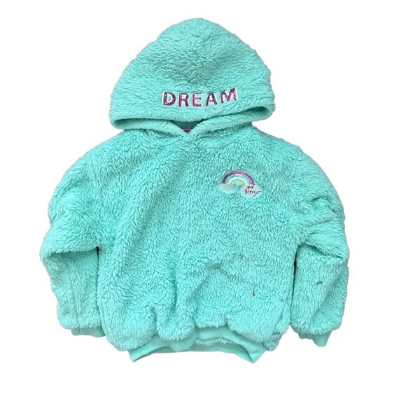 Betsey Johnson Teal Faux Fur DREAM Hoodie and Unicorn Rainbow Leggings Small - Picture 2 of 11